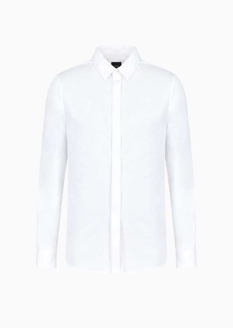ARMANI EXCHANGE 男士纯棉微弹修身长袖翻领纯色简约衬衫