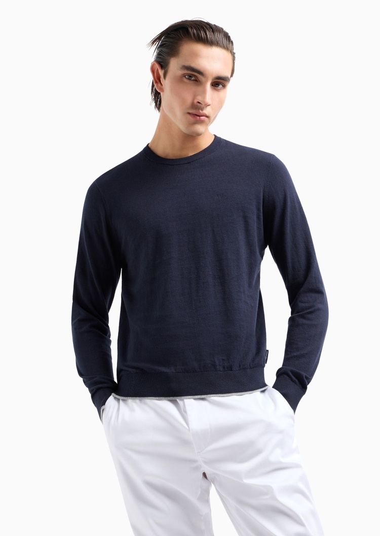 ARMANI EXCHANGE 男士合身圆领经典纯色套头针织衫