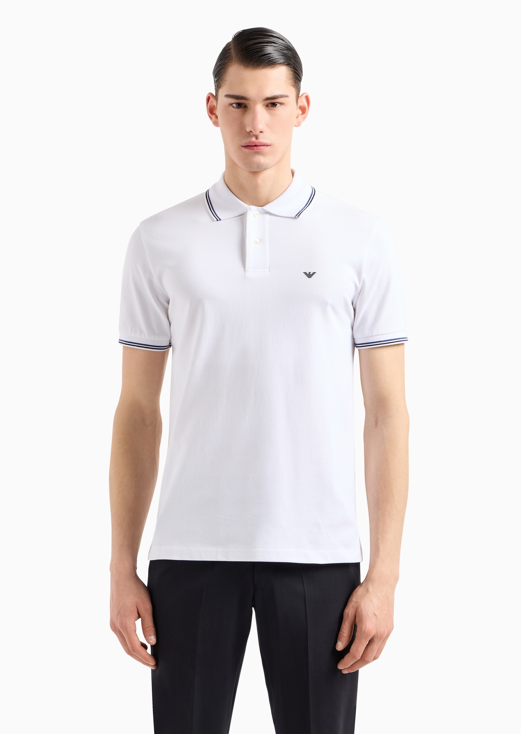 Emporio Armani 男士纯棉微弹修身短袖翻领多色Polo衫