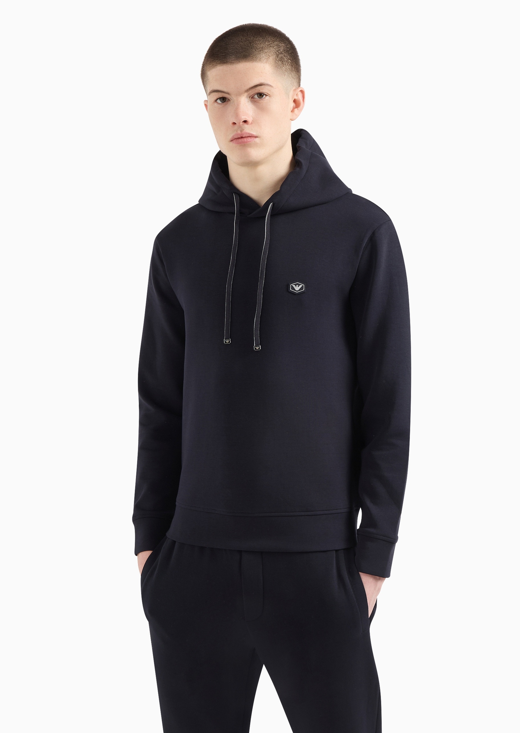 Emporio Armani 男士棉质微弹合身长袖连帽纯色卫衣