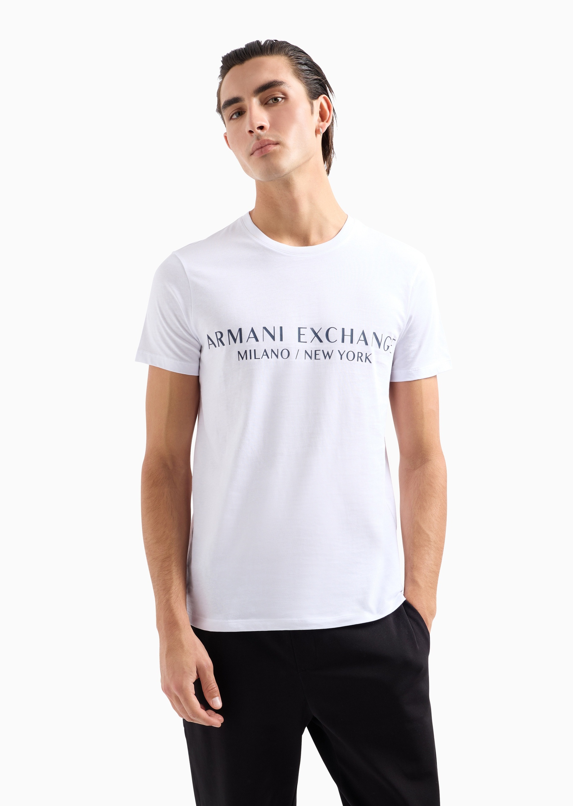 ARMANI EXCHANGE 男士全棉修身短袖圆领LOGO印花T恤