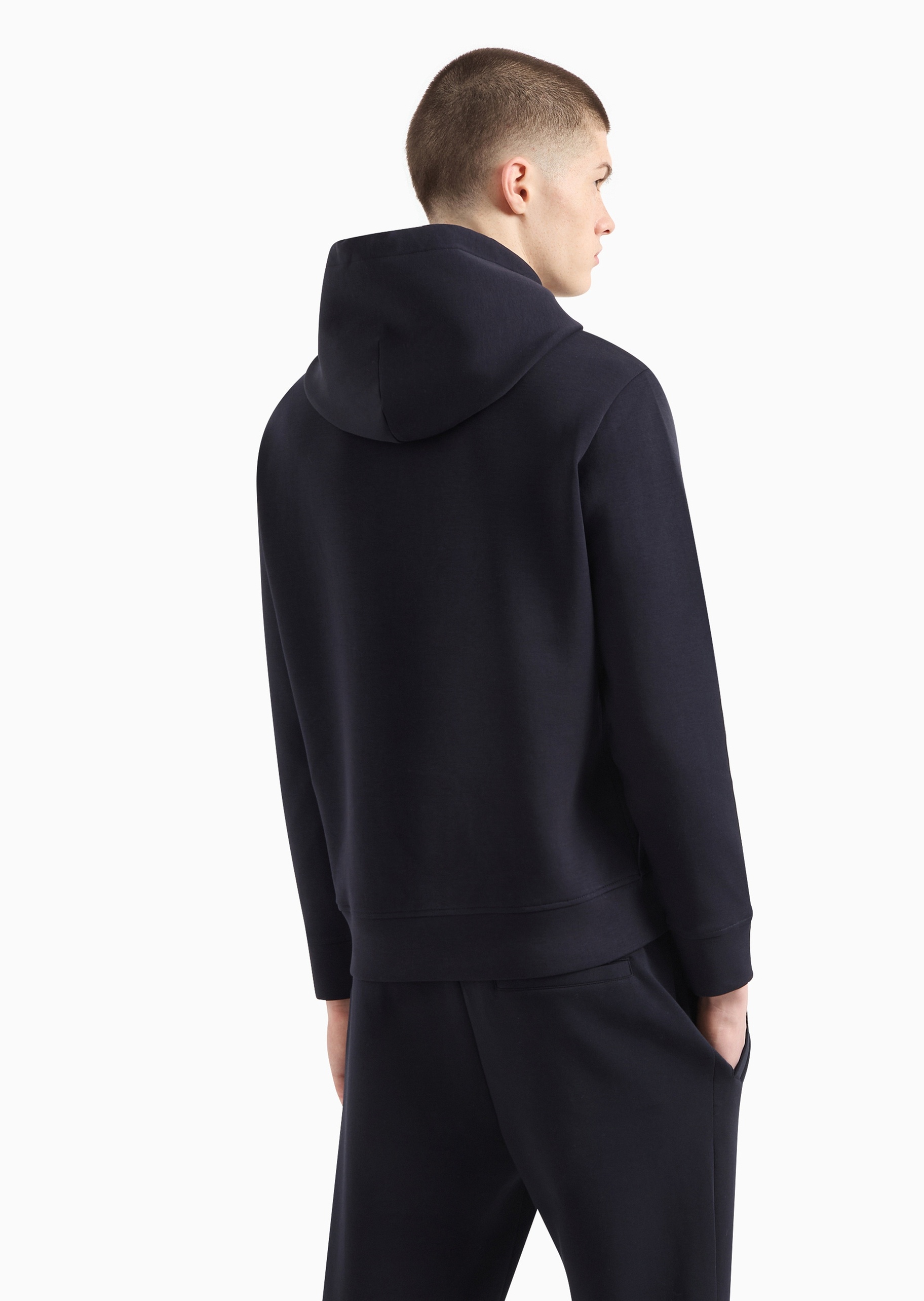 Emporio Armani 男士棉质微弹合身长袖连帽纯色卫衣
