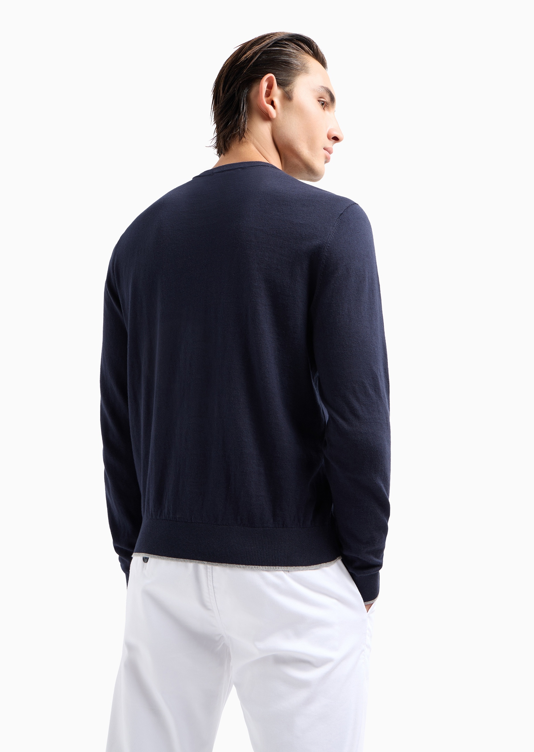 ARMANI EXCHANGE 男士合身圆领经典纯色套头针织衫