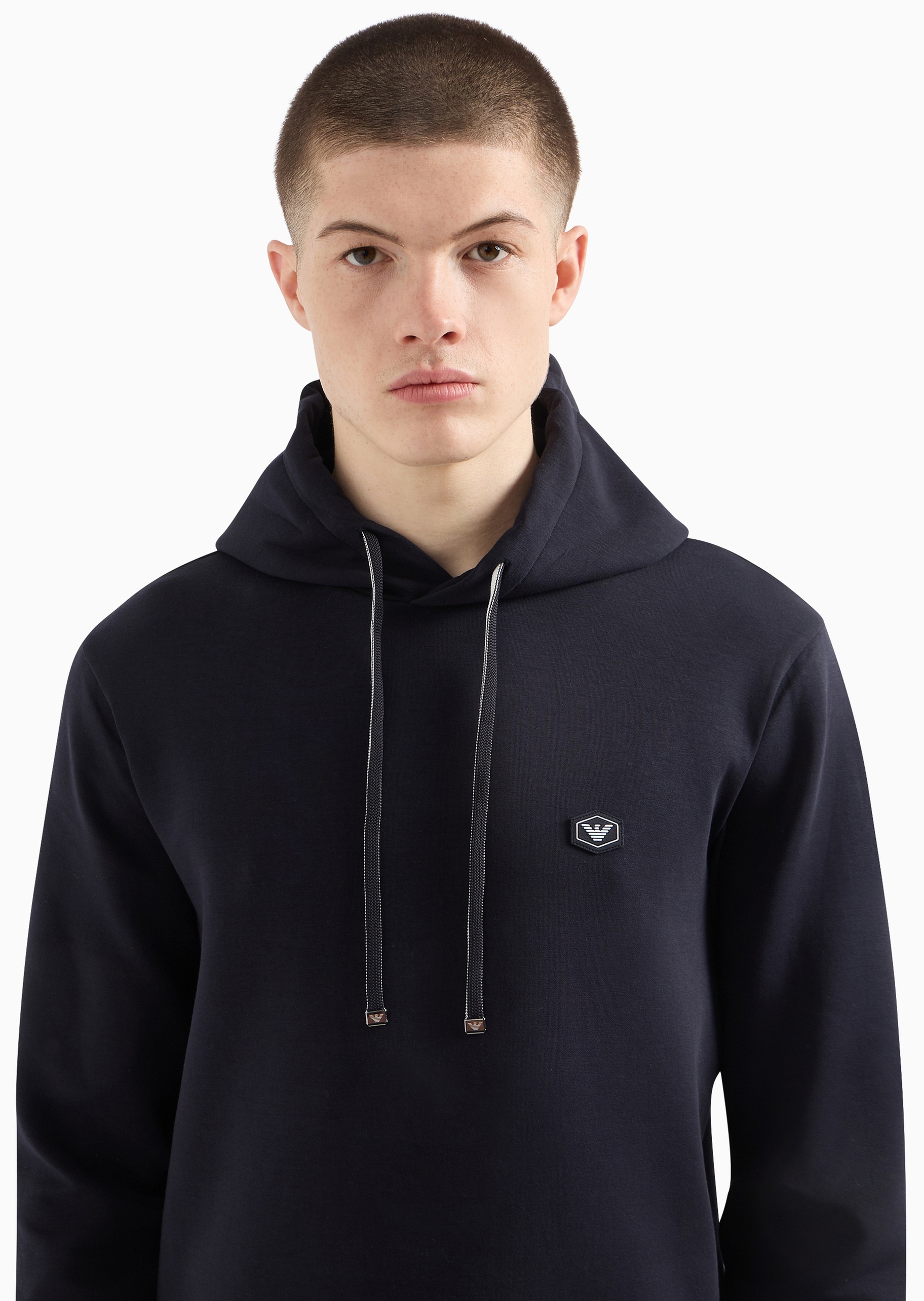 Emporio Armani 男士棉质微弹合身长袖连帽纯色卫衣
