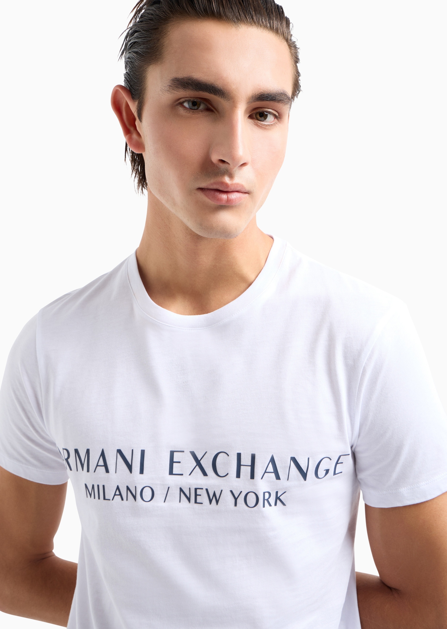 ARMANI EXCHANGE 男士全棉修身短袖圆领LOGO印花T恤