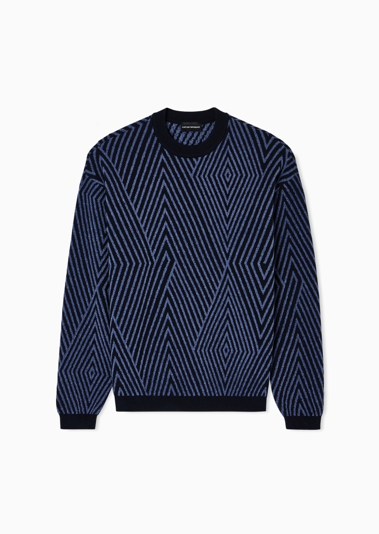 Emporio Armani 男士圆领混纺提花巴恩风套头针织毛衣