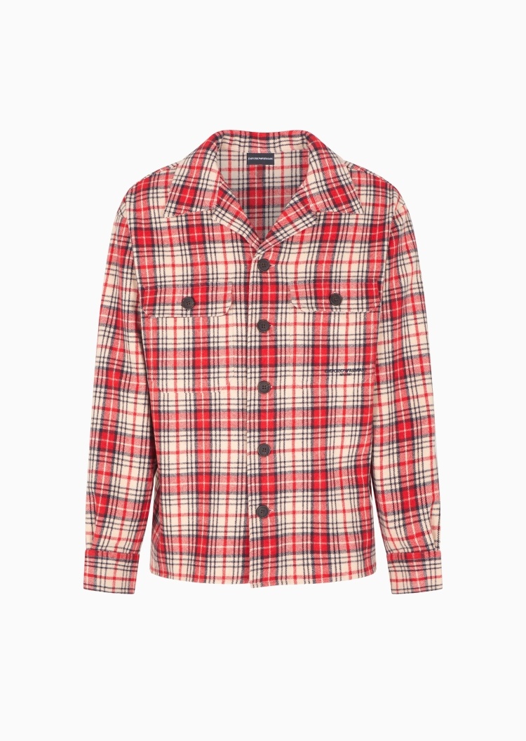 Emporio Armani 男士格纹轻奢长袖人夫感工装衬衫