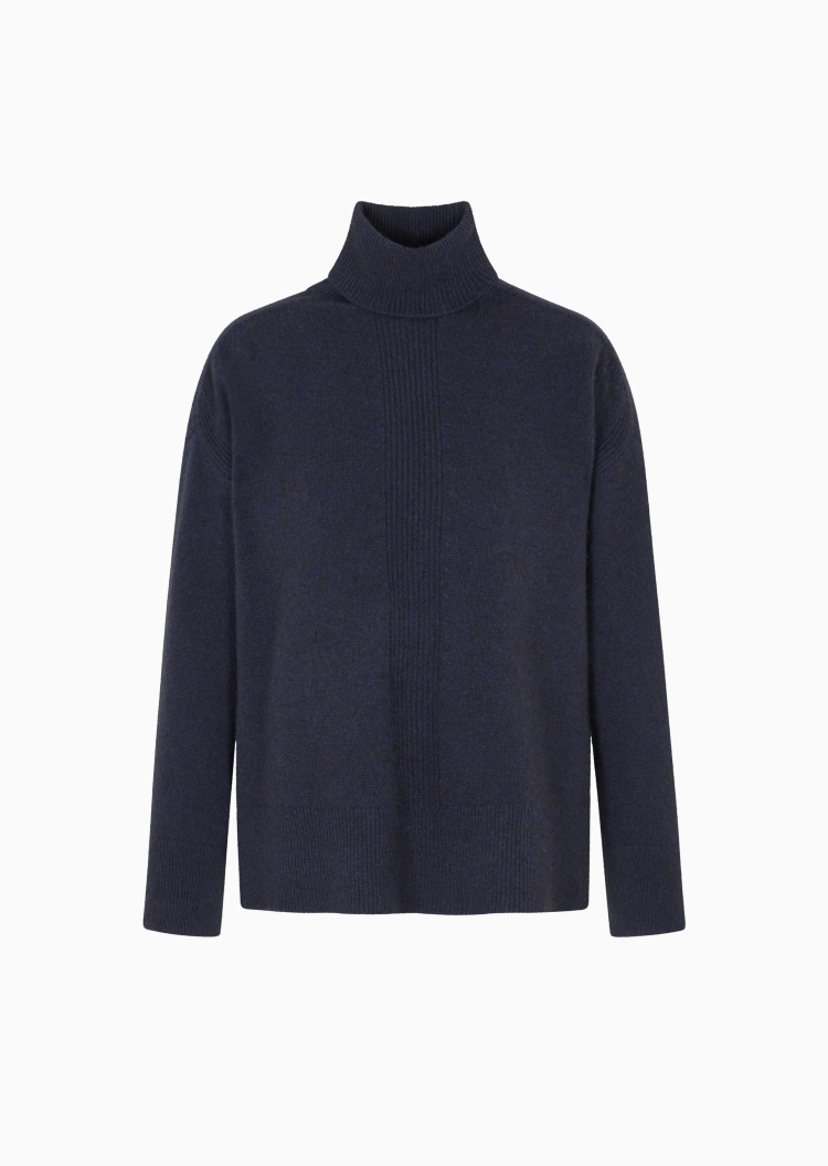 Emporio Armani 女士绵羊毛长袖高翻领落肩纯色毛衣
