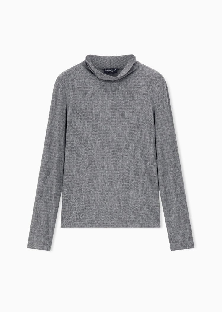 Emporio Armani 女士长袖高领人字提花通勤针织衫