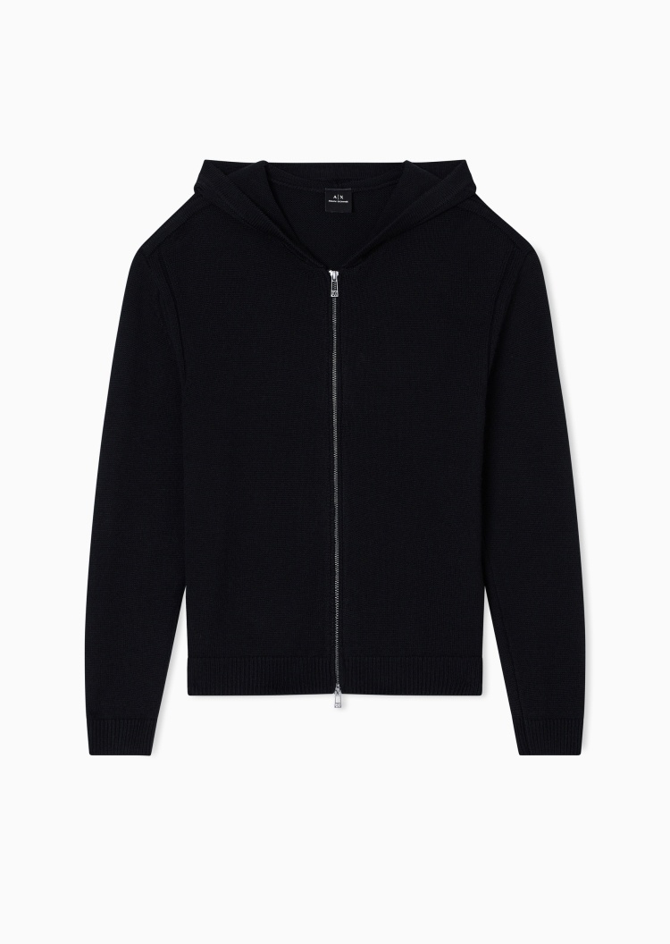 ARMANI EXCHANGE 男士绵羊毛连帽拉链针织毛衣开衫外套