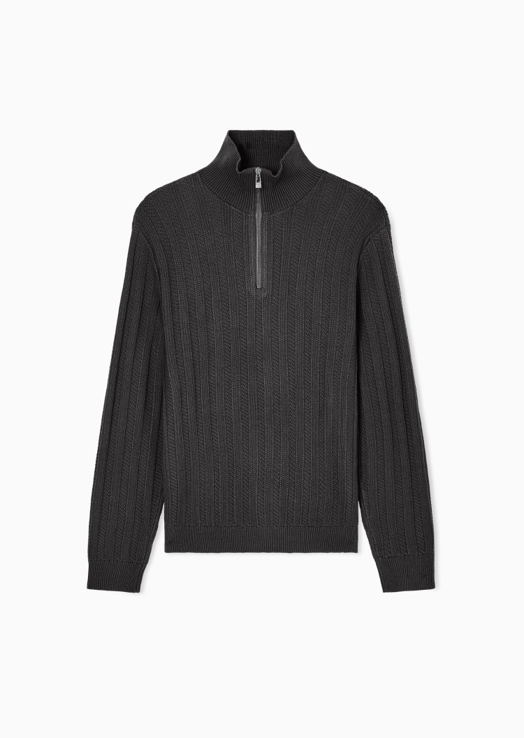 ARMANI EXCHANGE 男士绵羊毛混纺套头半拉链针织毛衣