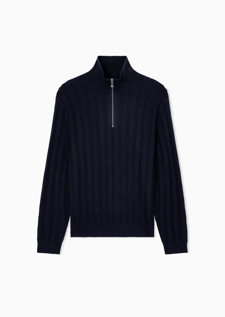 ARMANI EXCHANGE 男士绵羊毛混纺套头半拉链针织毛衣
