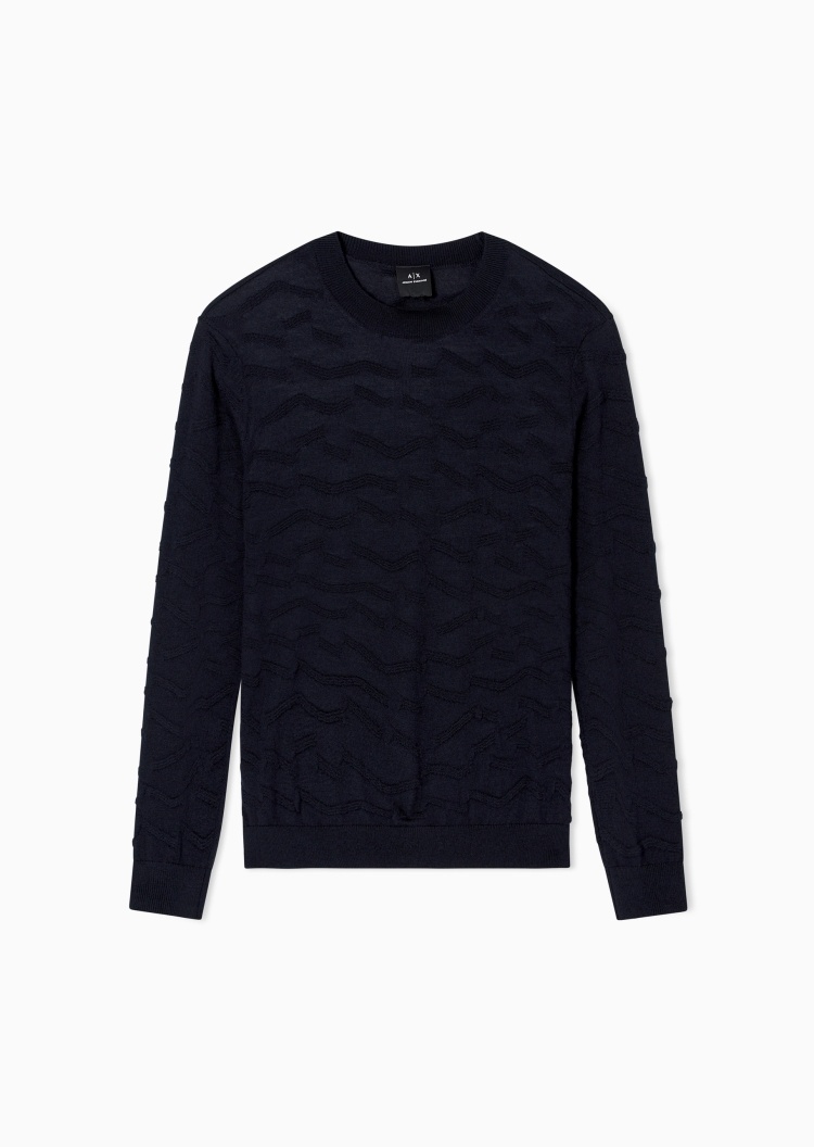 ARMANI EXCHANGE 男士圆领羊毛混纺老钱风套头针织毛衣