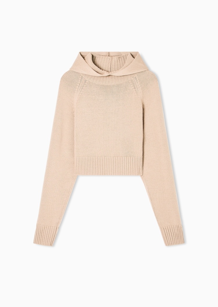 ARMANI EXCHANGE 女士绵羊毛长袖连帽纯色罗纹套头毛衣