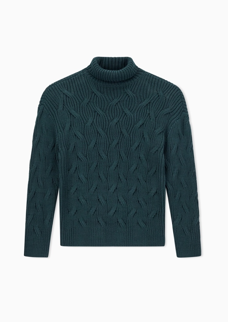 ARMANI EXCHANGE 女士棉质长袖高领绞花编织针织衫