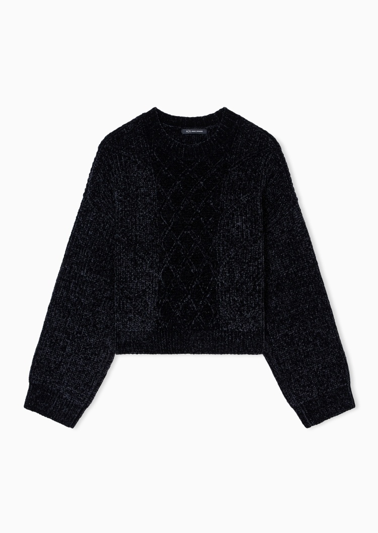 ARMANI EXCHANGE 女士短款圆领绞花编织优雅针织衫