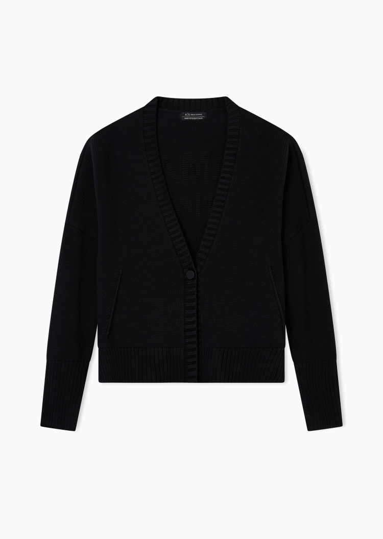 ARMANI EXCHANGE 女士全棉短款V领落肩罗纹针织开衫