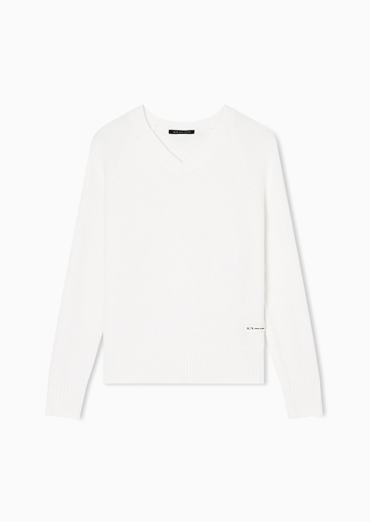 ARMANI EXCHANGE 女士羊毛混纺老钱风V领套头针织毛衣