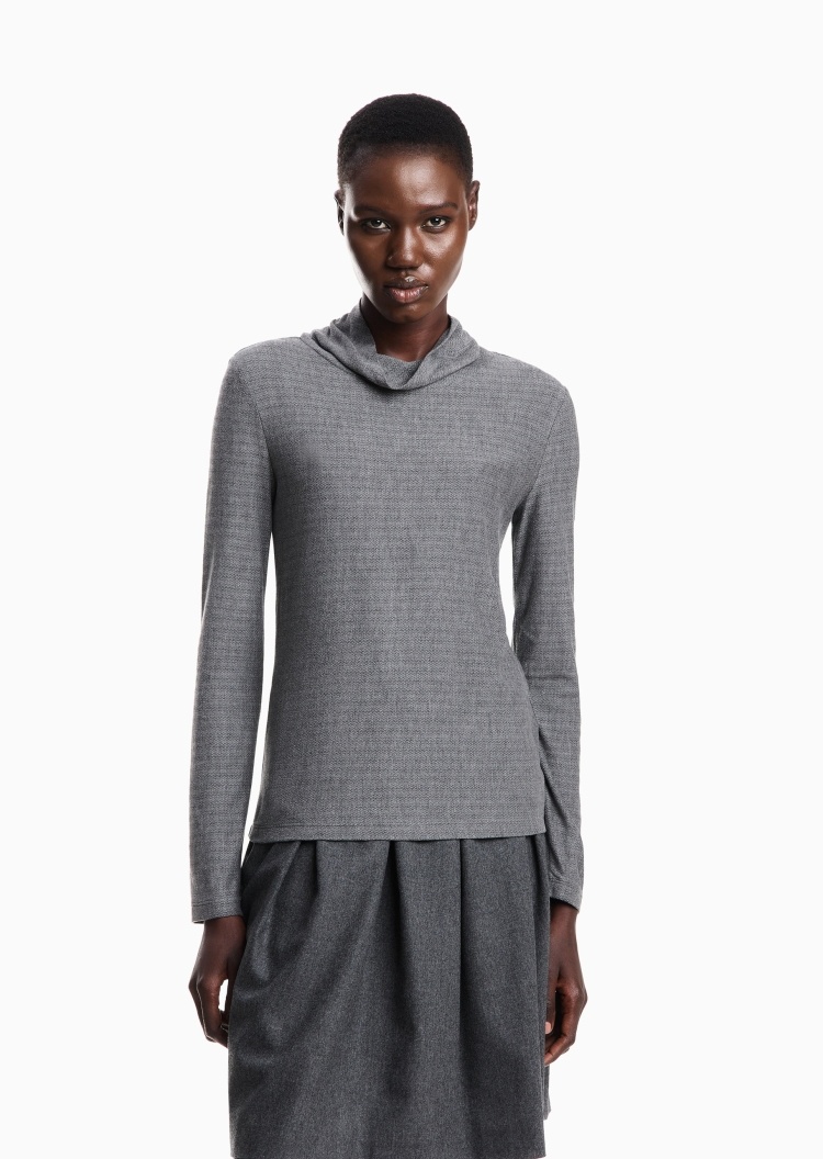 Emporio Armani 女士长袖高领人字提花通勤针织衫