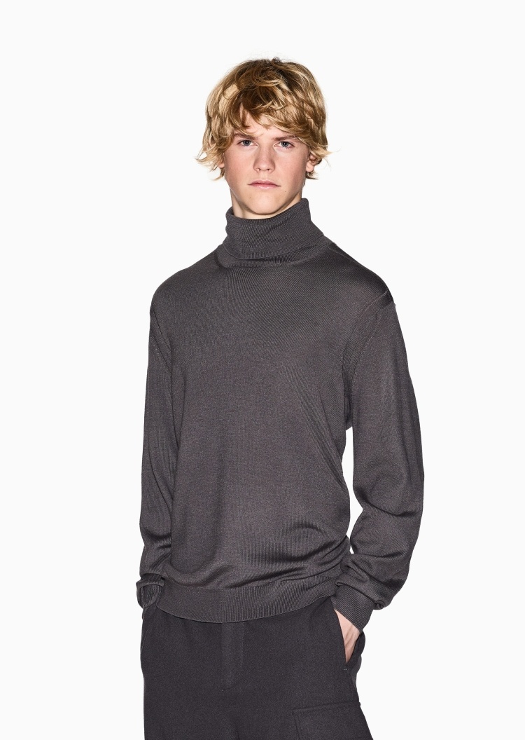 ARMANI EXCHANGE 男士高领老钱风羊毛混纺套头针织毛衣