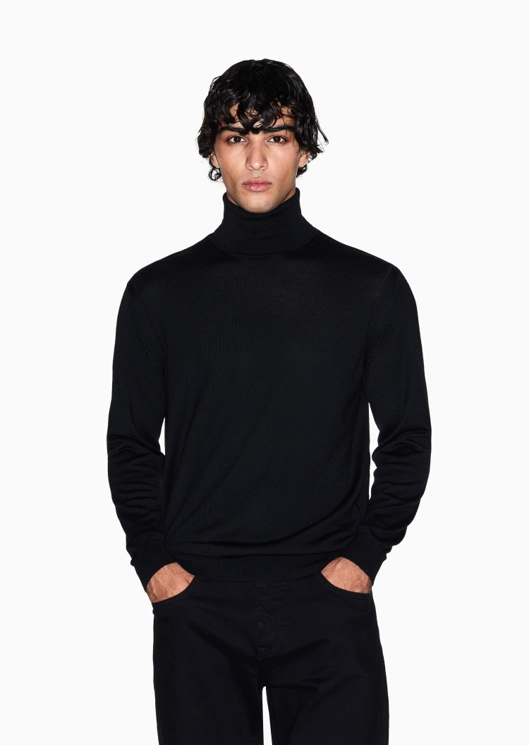 ARMANI EXCHANGE 男士高领老钱风羊毛混纺套头针织毛衣