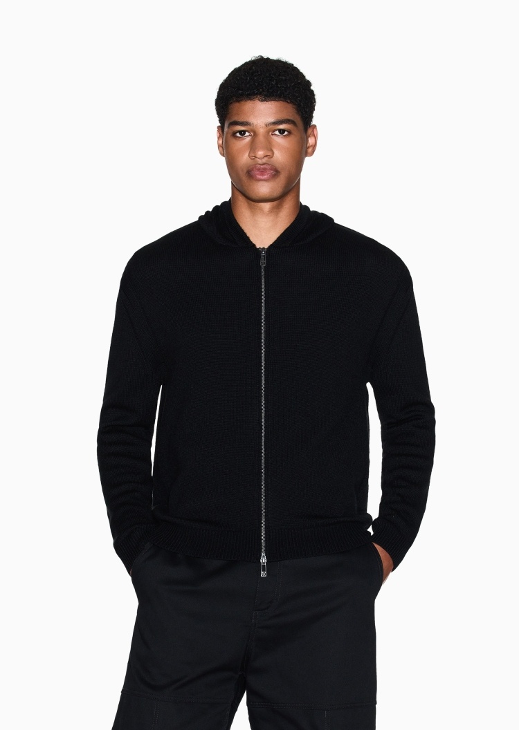 ARMANI EXCHANGE 男士绵羊毛连帽拉链针织毛衣开衫外套