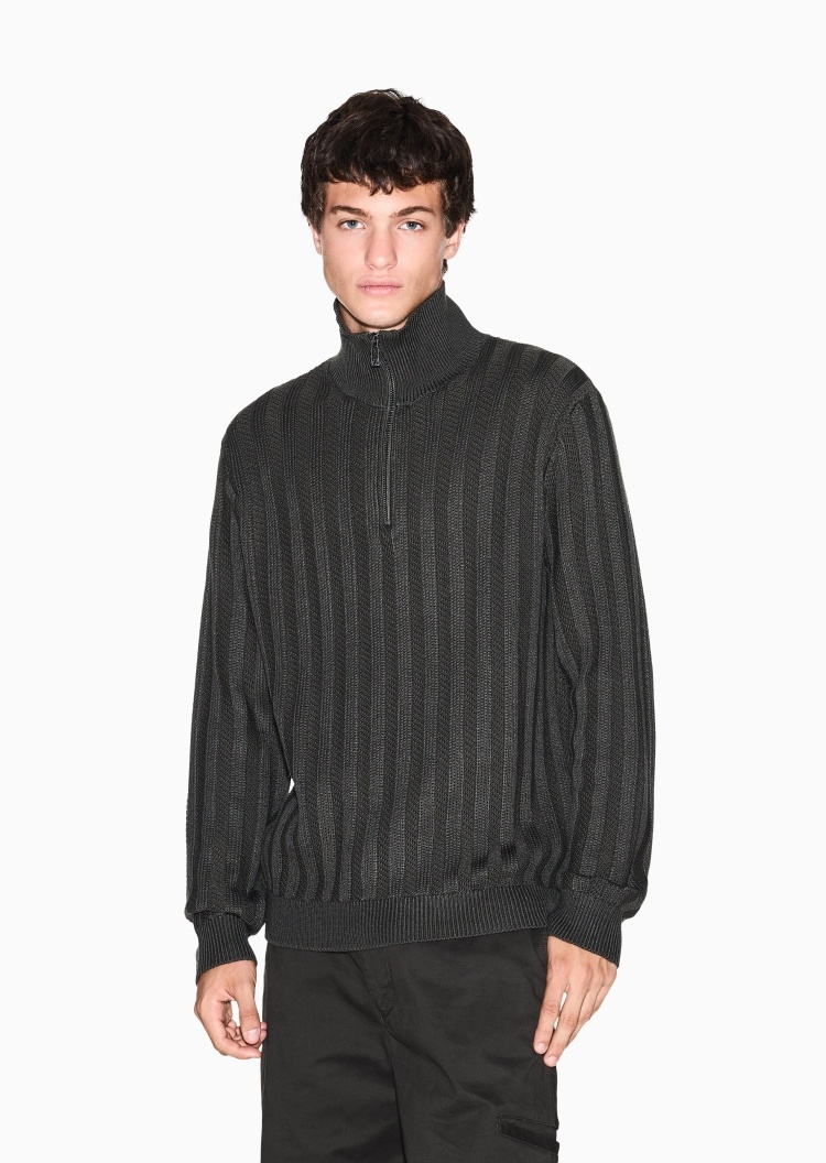ARMANI EXCHANGE 男士绵羊毛混纺套头半拉链针织毛衣
