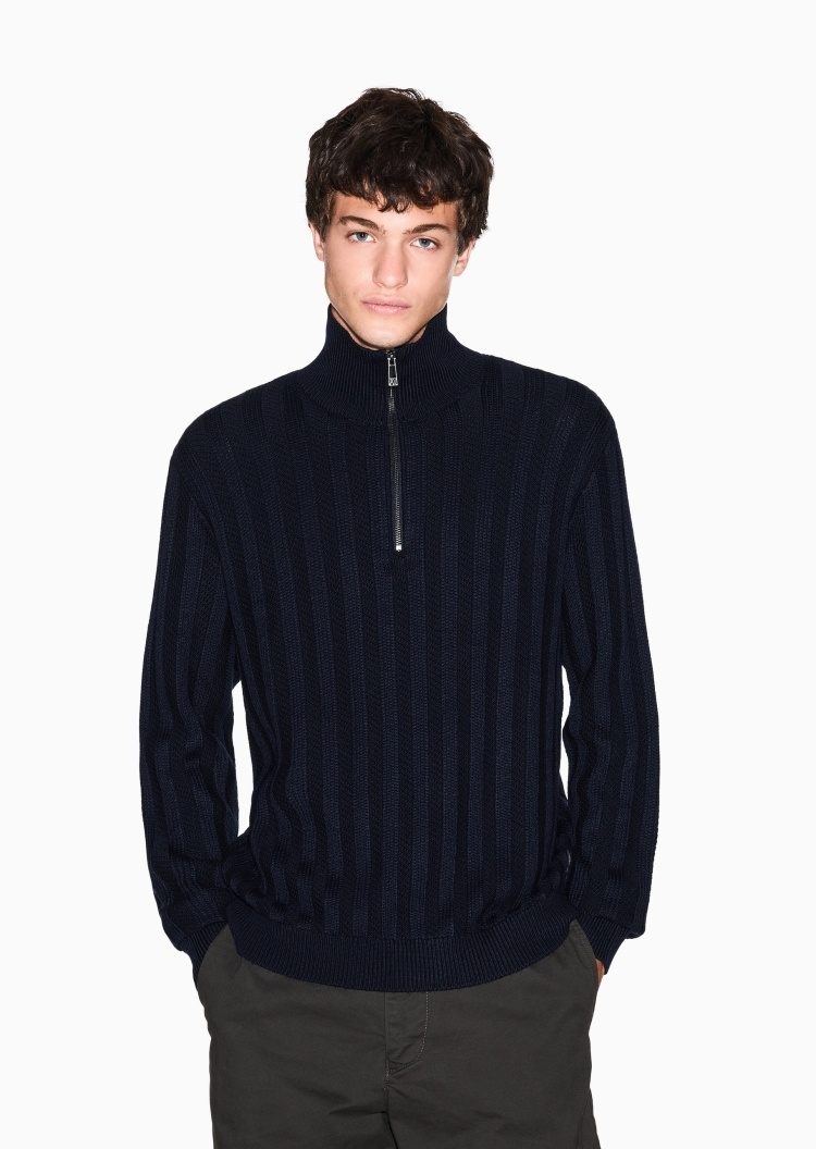 ARMANI EXCHANGE 男士绵羊毛混纺套头半拉链针织毛衣