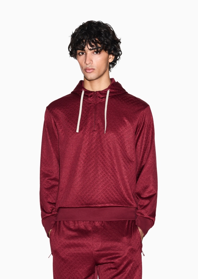 ARMANI EXCHANGE 男士连帽半拉链套头运动风印花卫衣