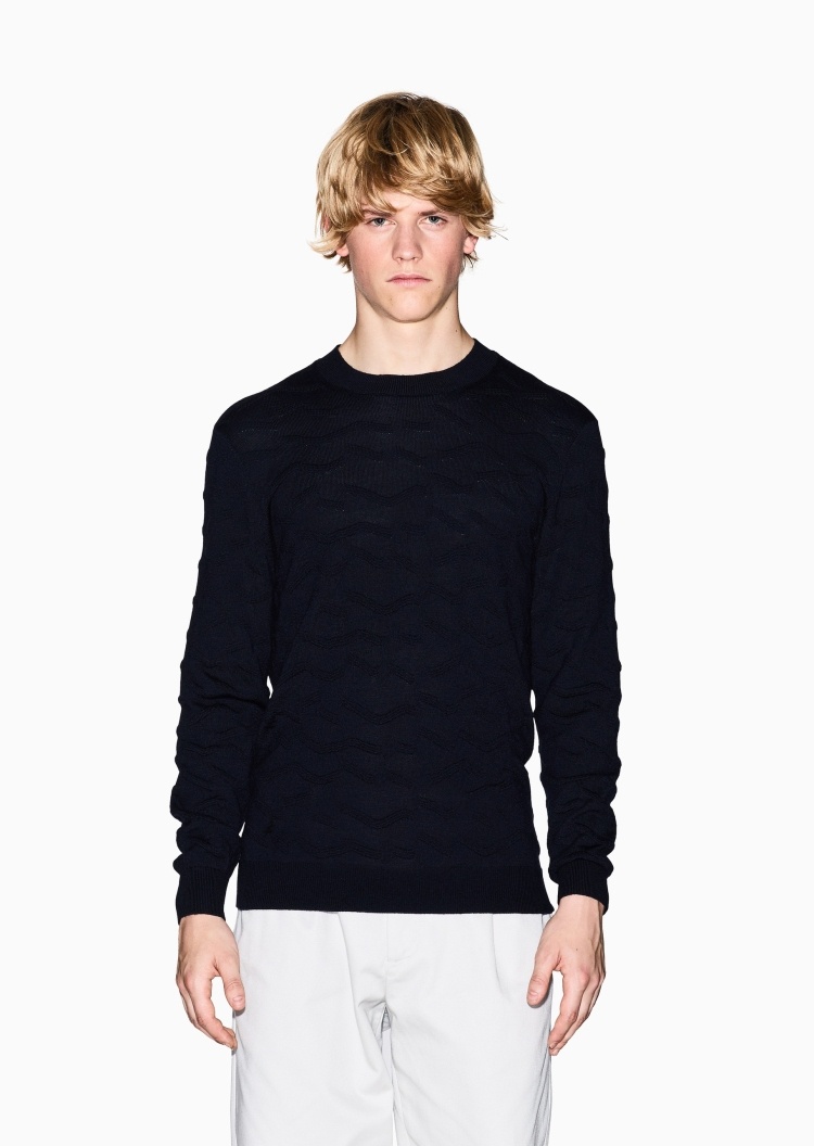 ARMANI EXCHANGE 男士圆领羊毛混纺老钱风套头针织毛衣