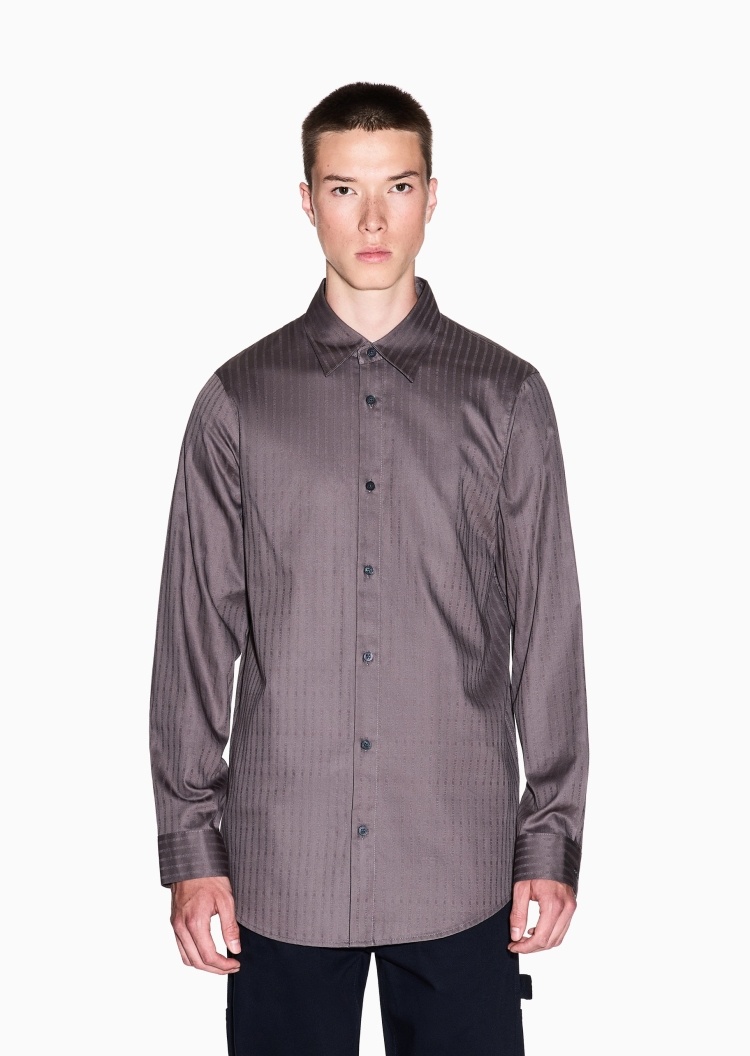 ARMANI EXCHANGE 男士全棉长袖翻领通体竖条纹休闲衬衫