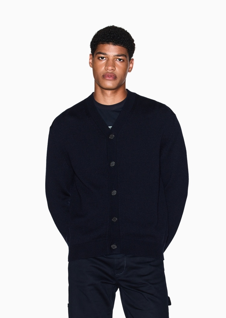 ARMANI EXCHANGE 男士羊毛老钱风V领针织毛衣开衫外套