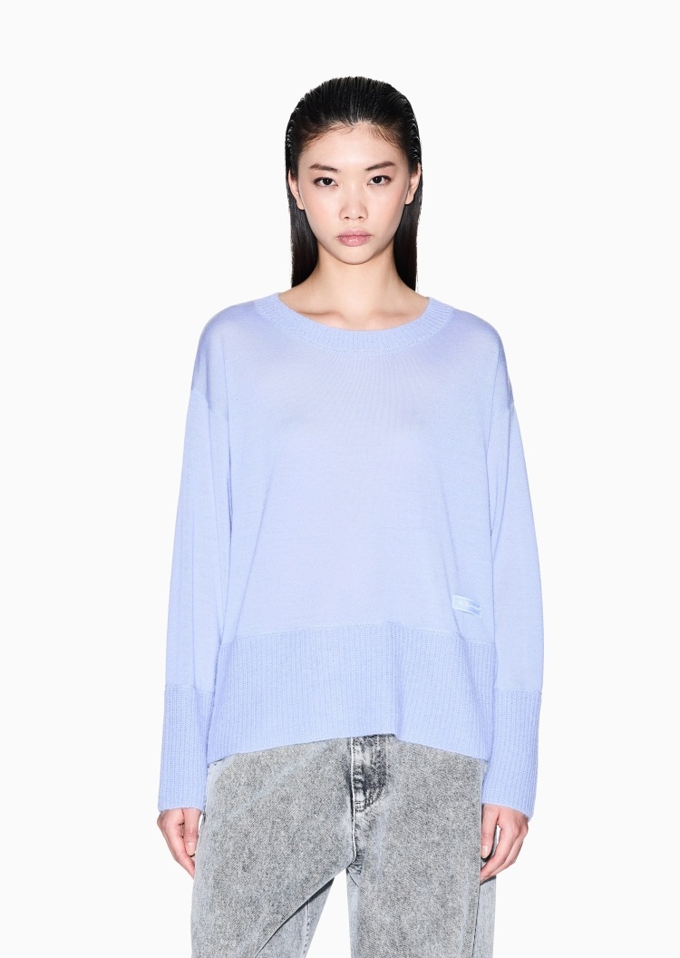 ARMANI EXCHANGE 女士全绵羊毛长袖圆领罗纹饰边套头毛衣