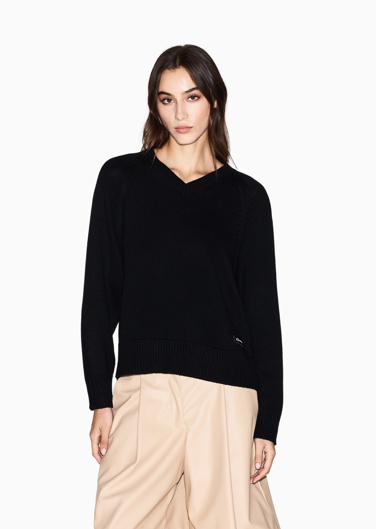 ARMANI EXCHANGE 女士绵羊毛长袖V领罗纹套头毛衣
