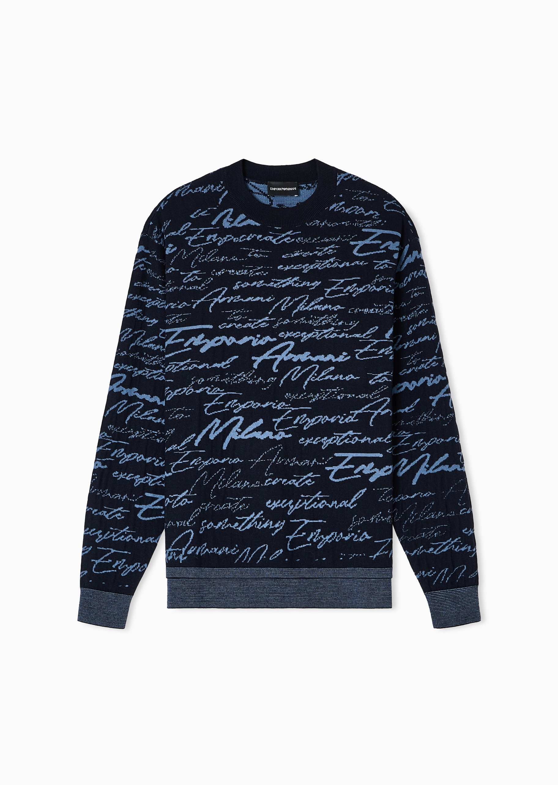 Emporio Armani 男士圆领绵羊毛提花商务套头针织毛衣