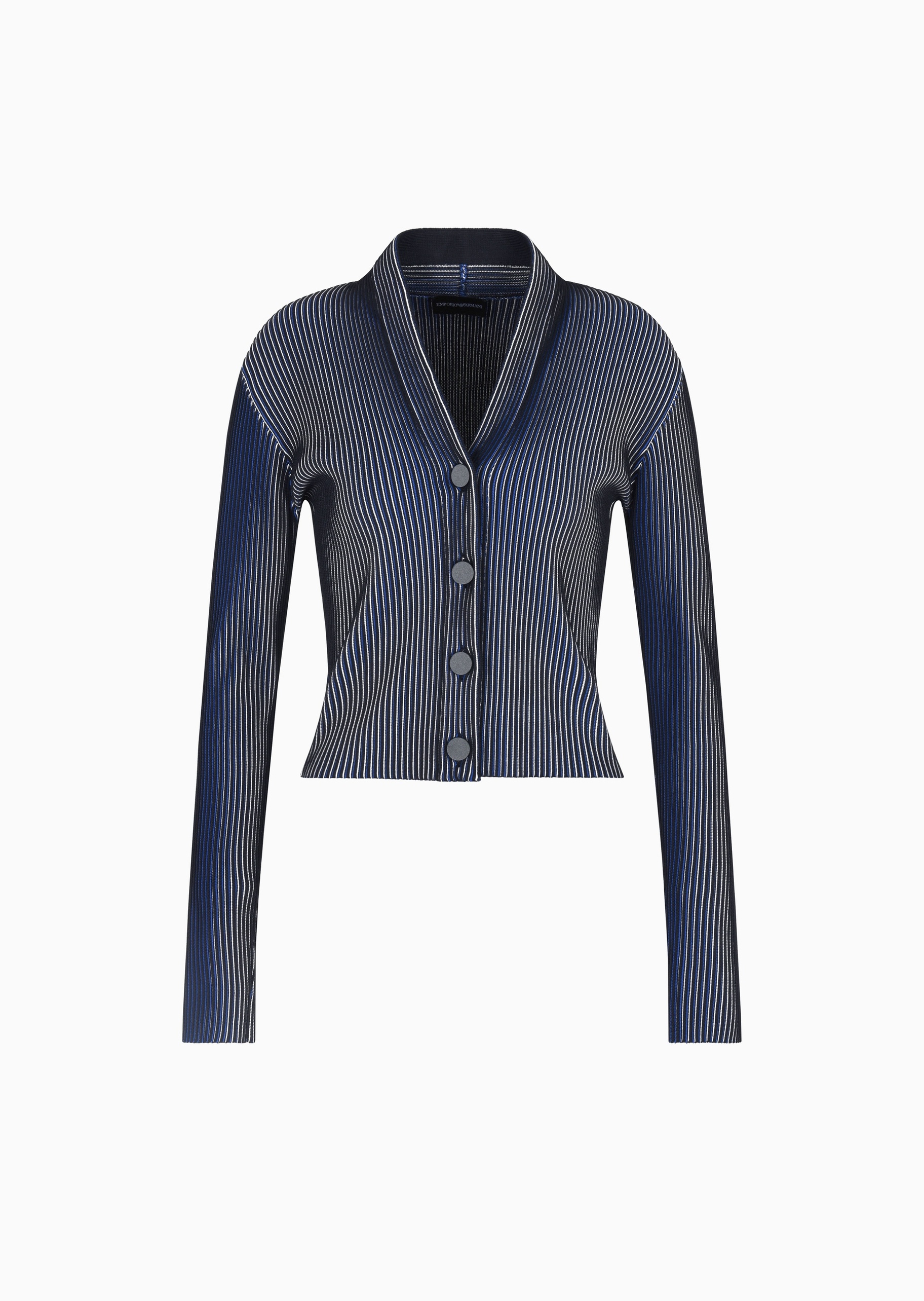 Emporio Armani 女士短款V领纽扣门襟条纹针织开衫