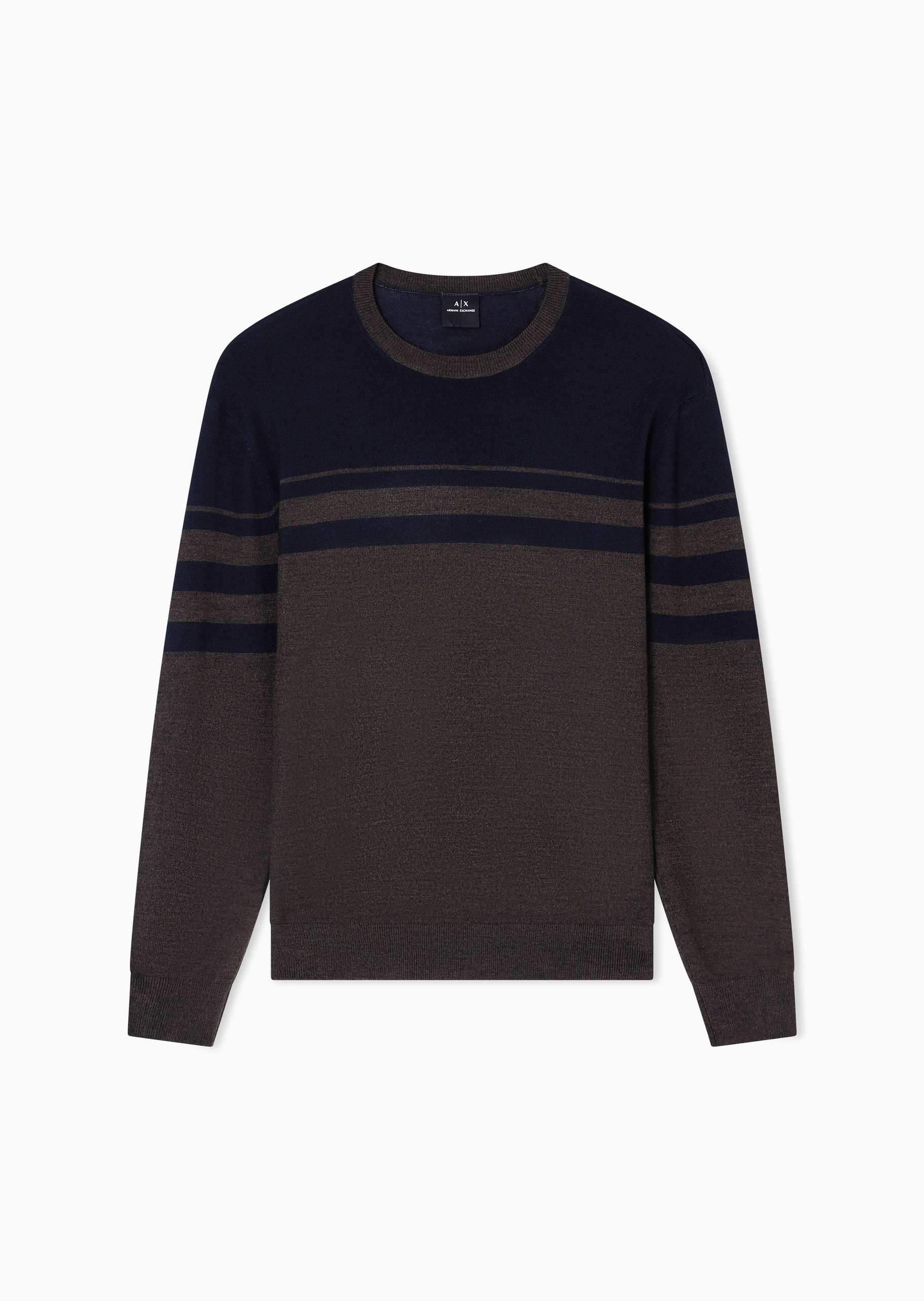 ARMANI EXCHANGE 男士圆领羊毛混纺条纹套头针织毛衣
