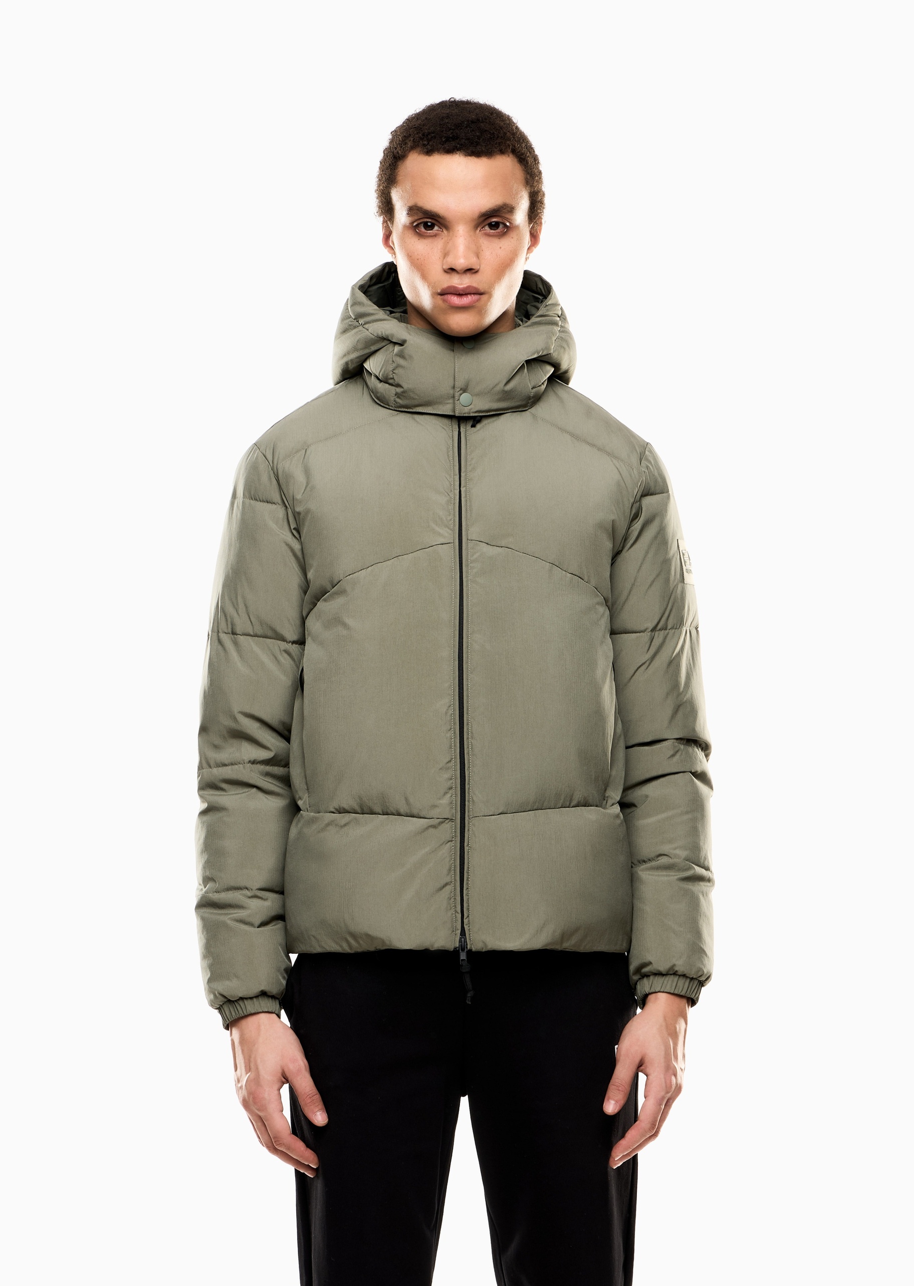 EA7 男士短款加厚可拆连帽拉链防风防水运动棉服