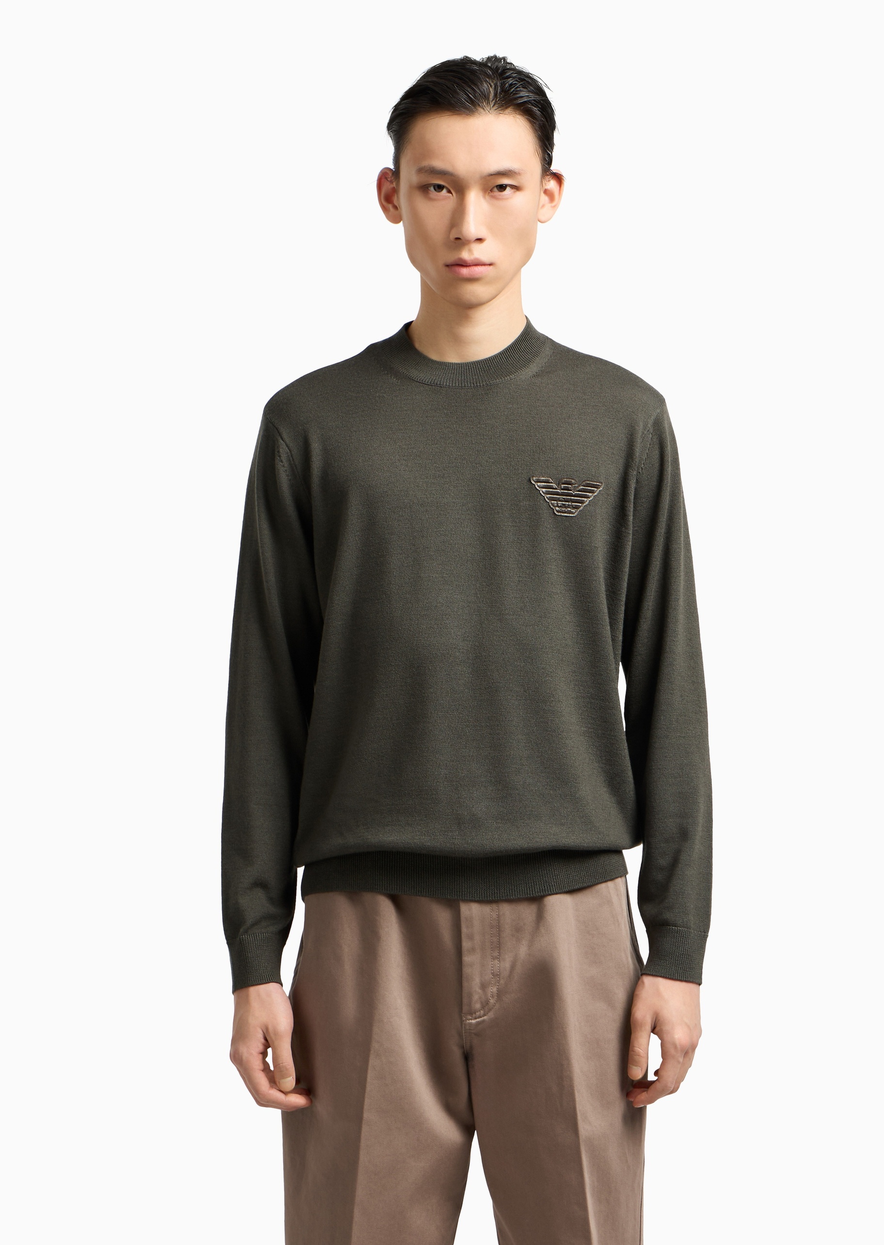 Emporio Armani 男士圆领绵羊毛老钱风套头针织毛衣