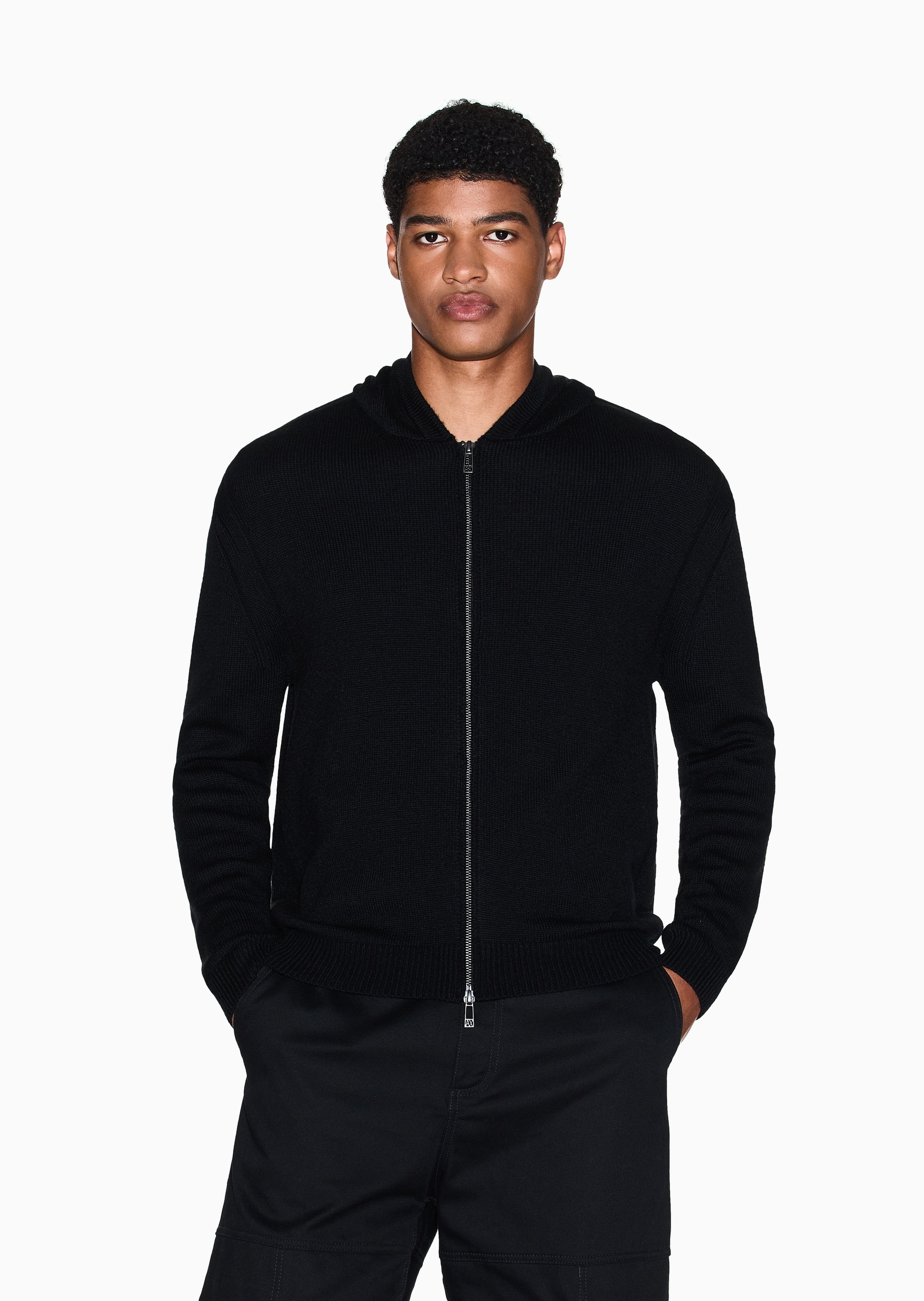 ARMANI EXCHANGE 男士绵羊毛连帽拉链针织毛衣开衫外套