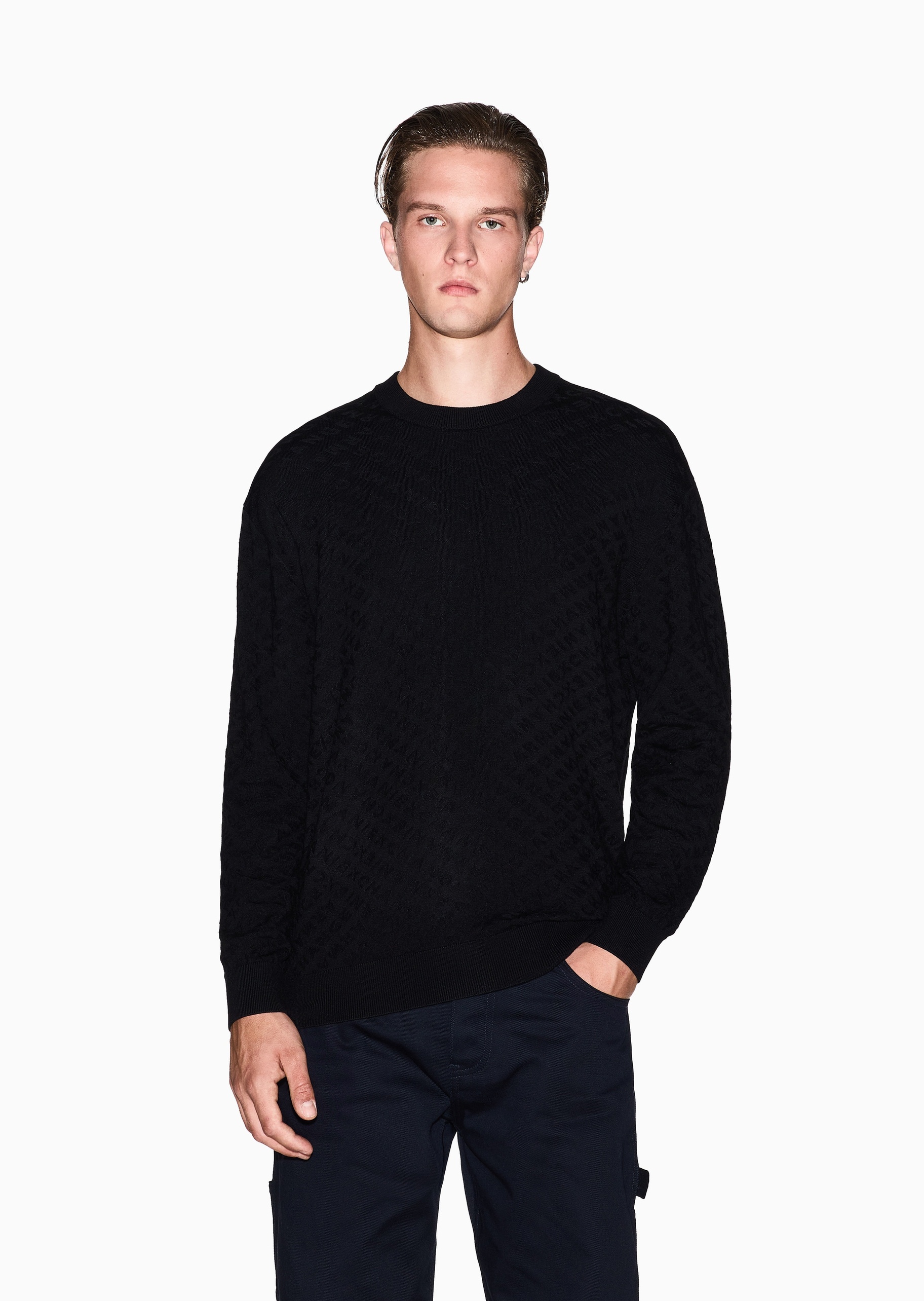 ARMANI EXCHANGE 男士圆领休闲提花老钱风套头针织衫