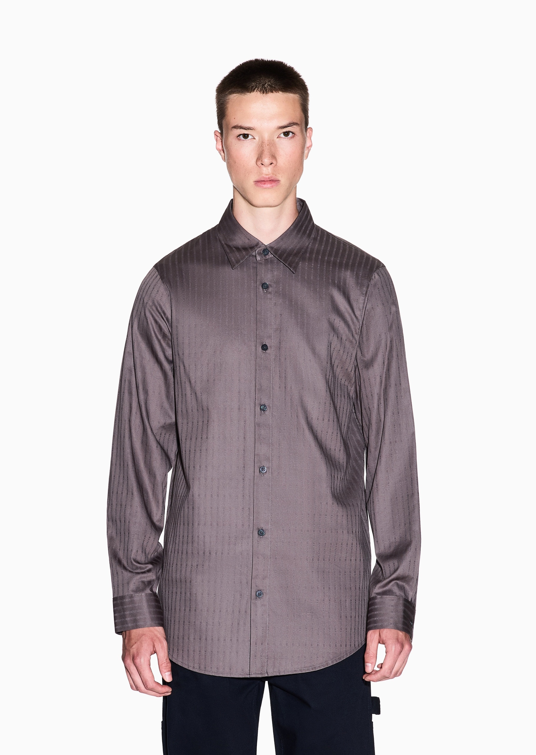 ARMANI EXCHANGE 男士全棉长袖翻领通体竖条纹休闲衬衫