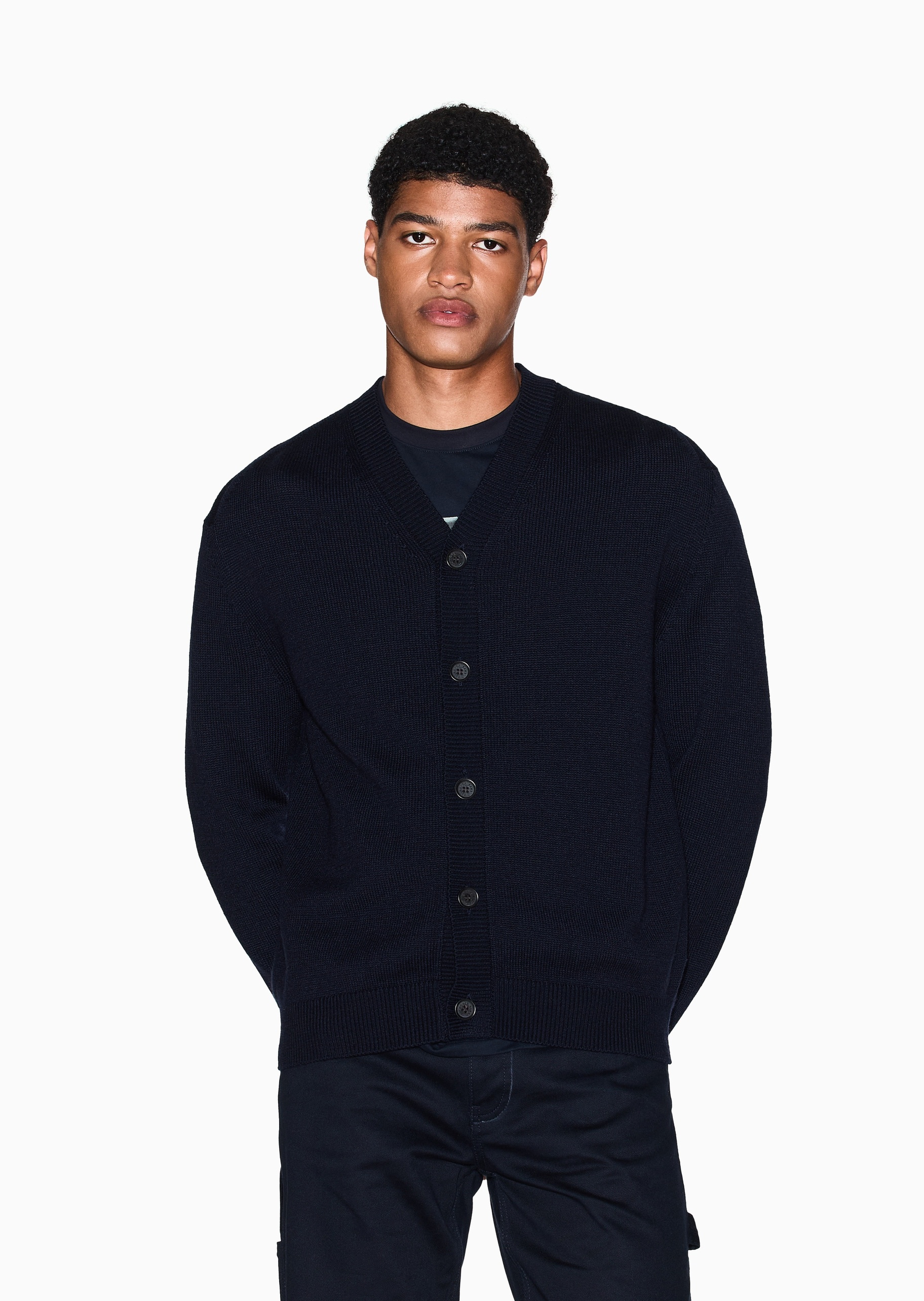 ARMANI EXCHANGE 男士羊毛老钱风V领针织毛衣开衫外套