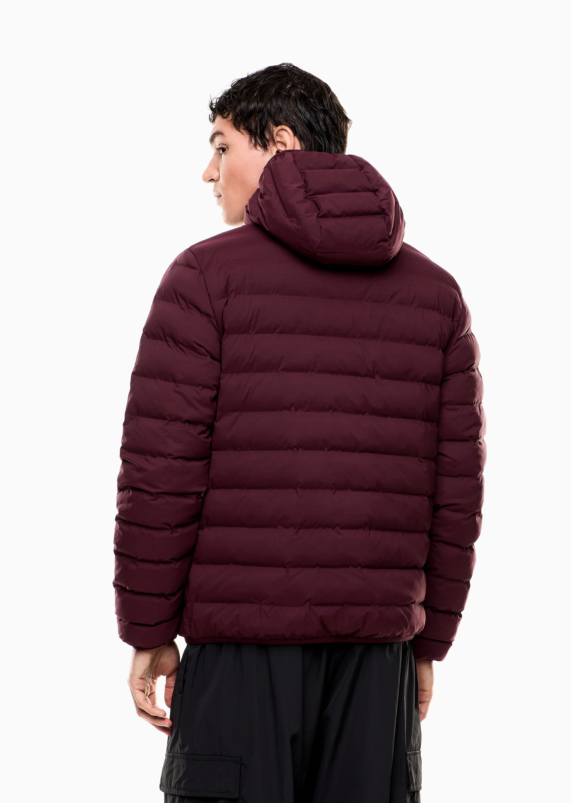 EA7 男士短款长袖连帽拉链门襟纯色运动棉服