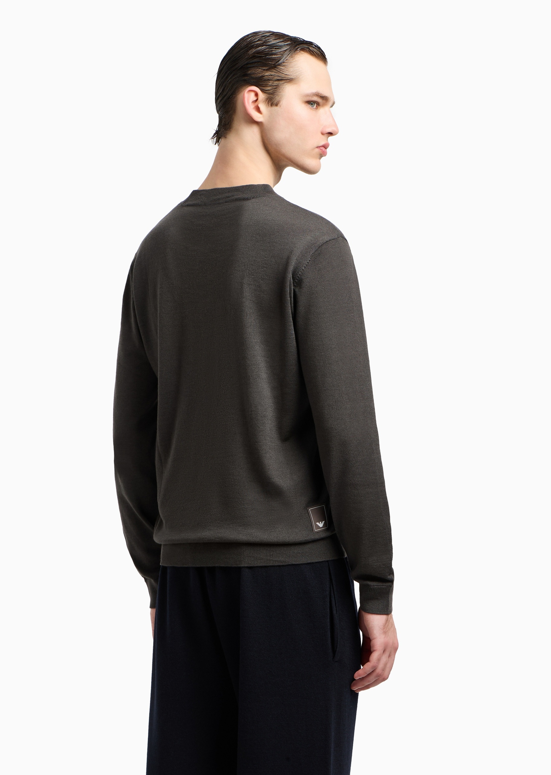 Emporio Armani 男士圆领绵羊毛老钱风套头针织毛衣