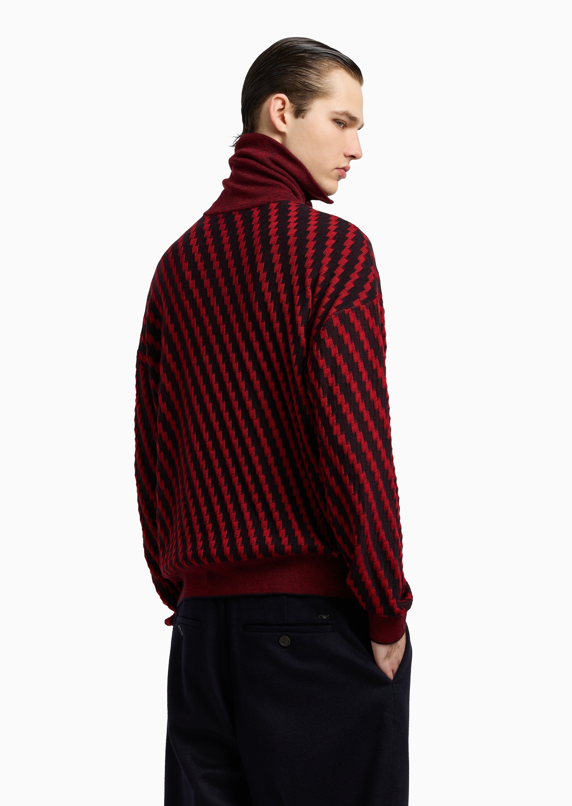 Emporio Armani 男士半高领绵羊毛半拉链套头针织毛衣