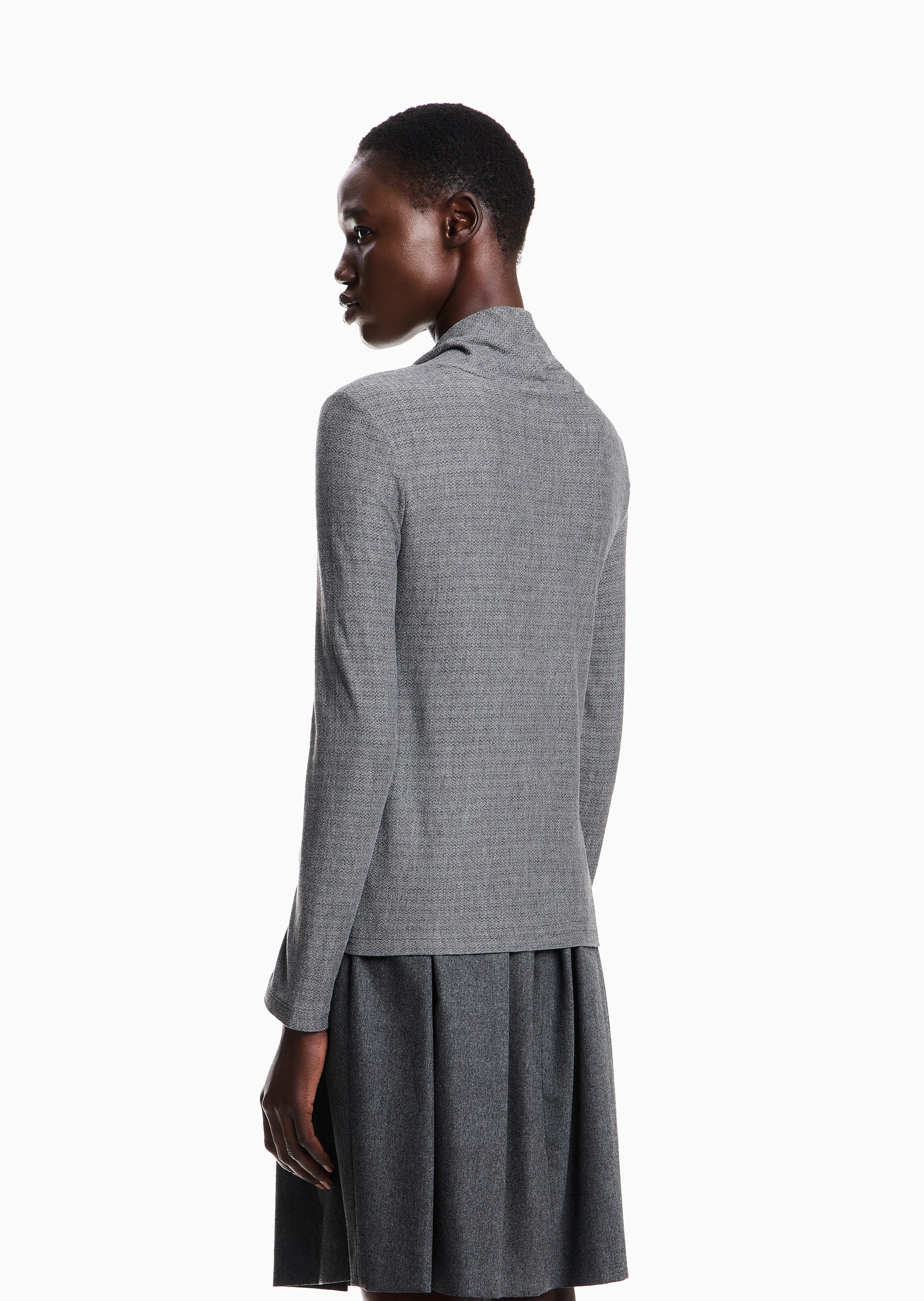 Emporio Armani 女士长袖高领人字提花通勤针织衫