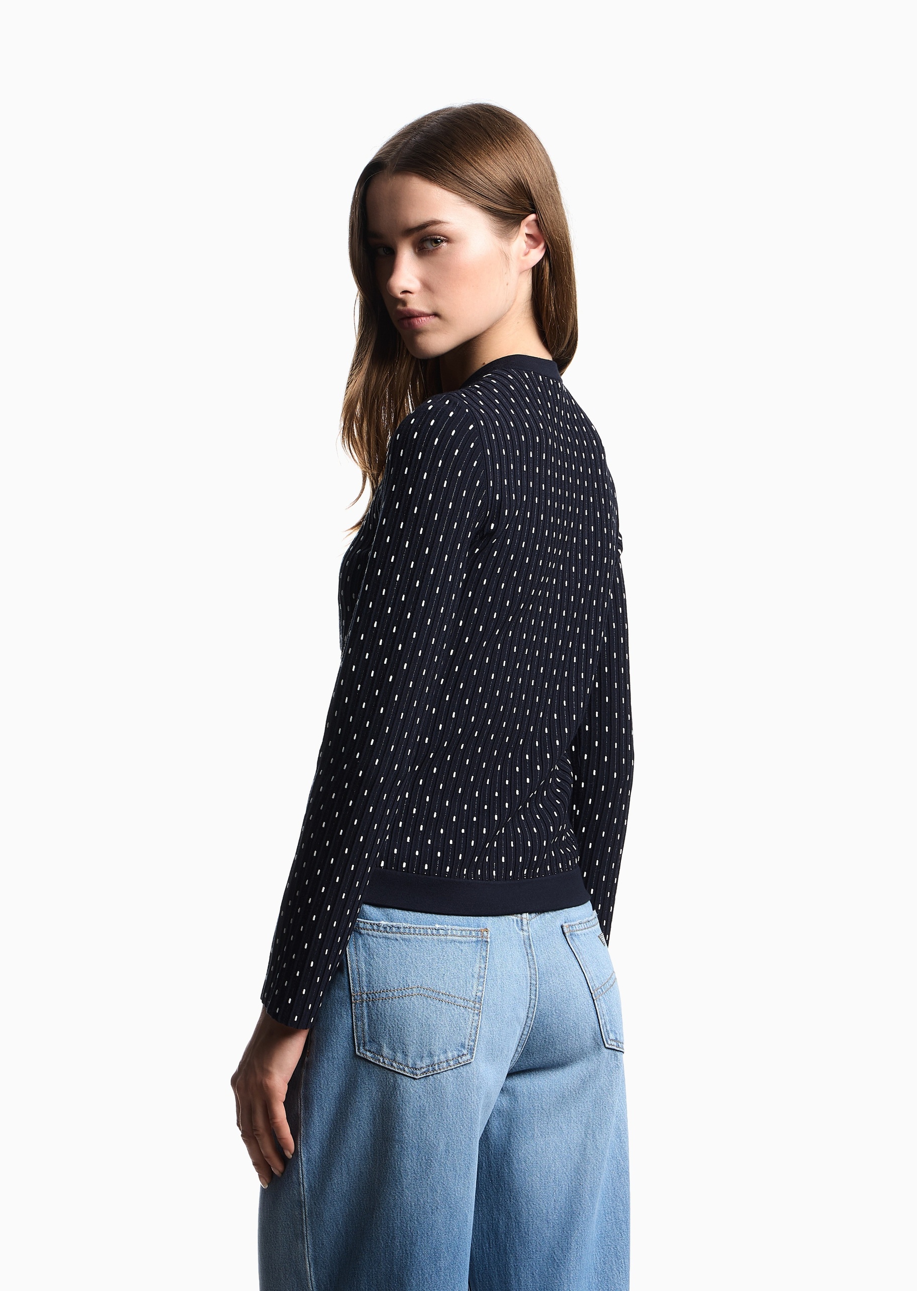 Emporio Armani 女士混纺圆领合身波点提花针织开衫