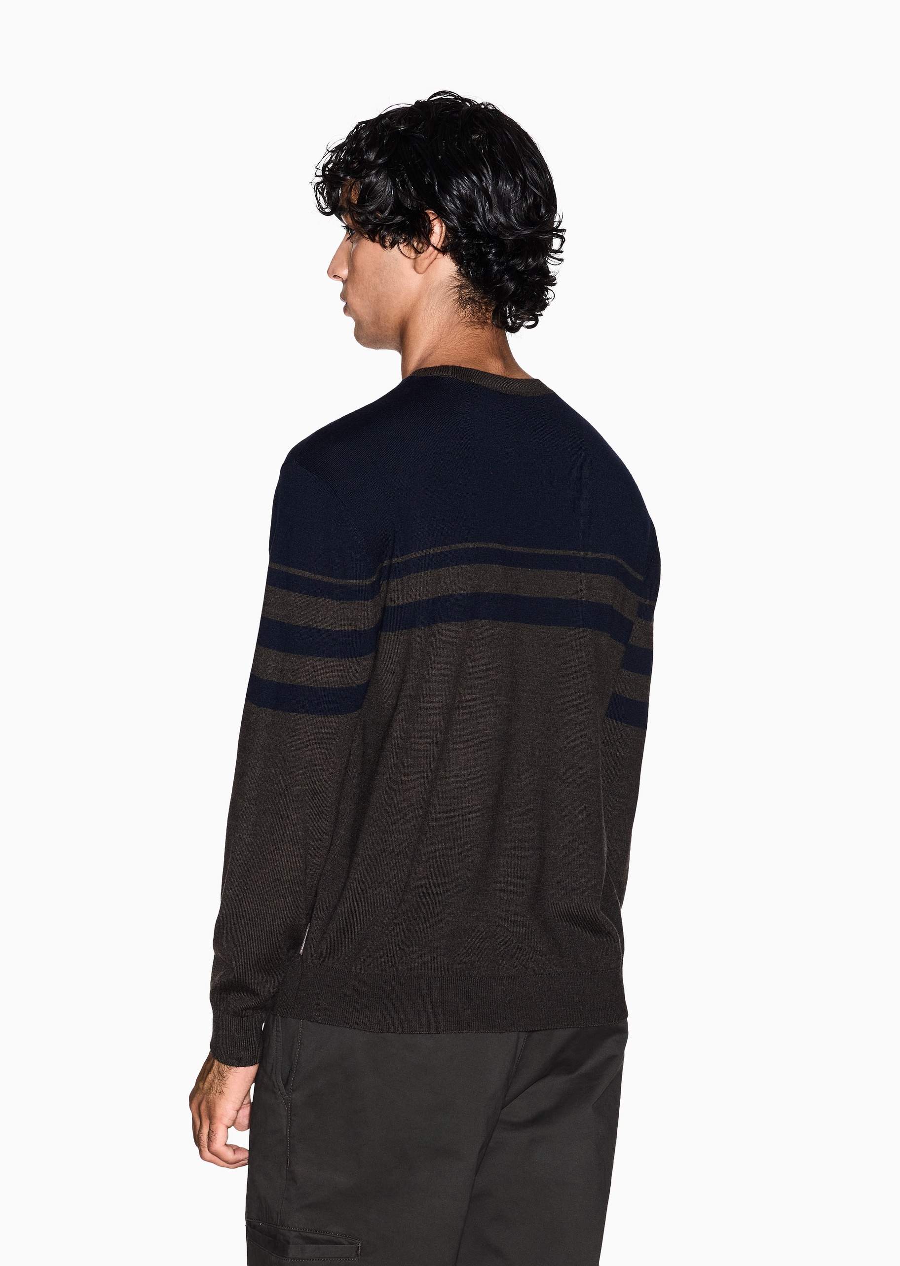 ARMANI EXCHANGE 男士圆领羊毛混纺条纹套头针织毛衣