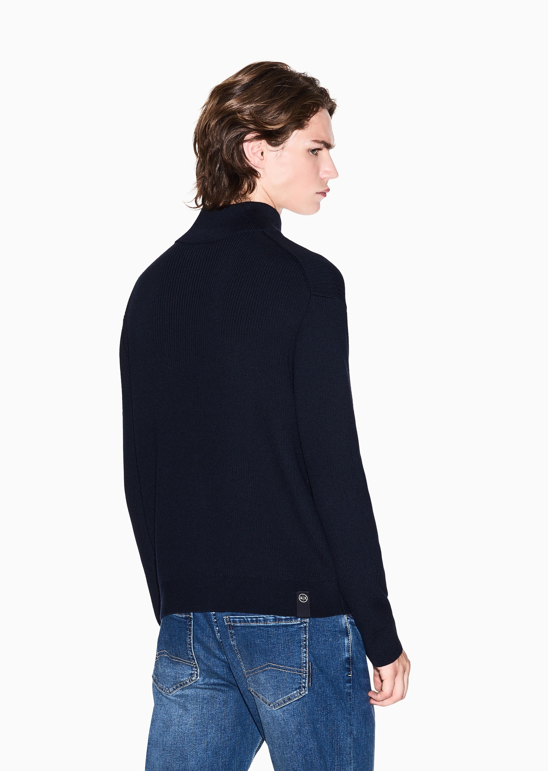 ARMANI EXCHANGE 男士羊毛老钱风拉链针织毛衣开衫外套